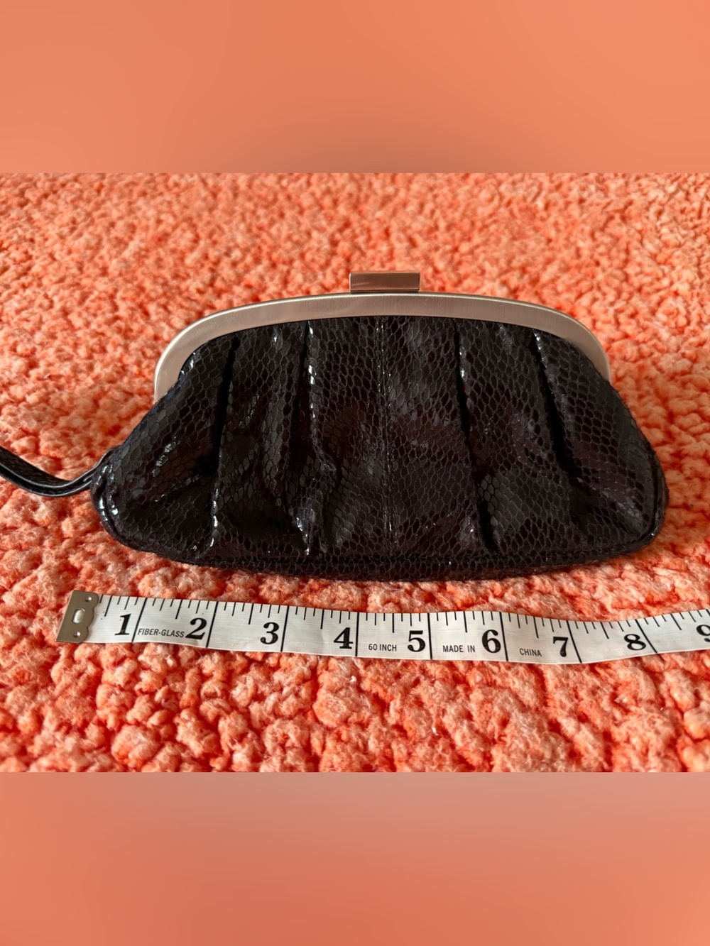 Kenneth Cole Black Snakeskin-Texture Frame Clutch